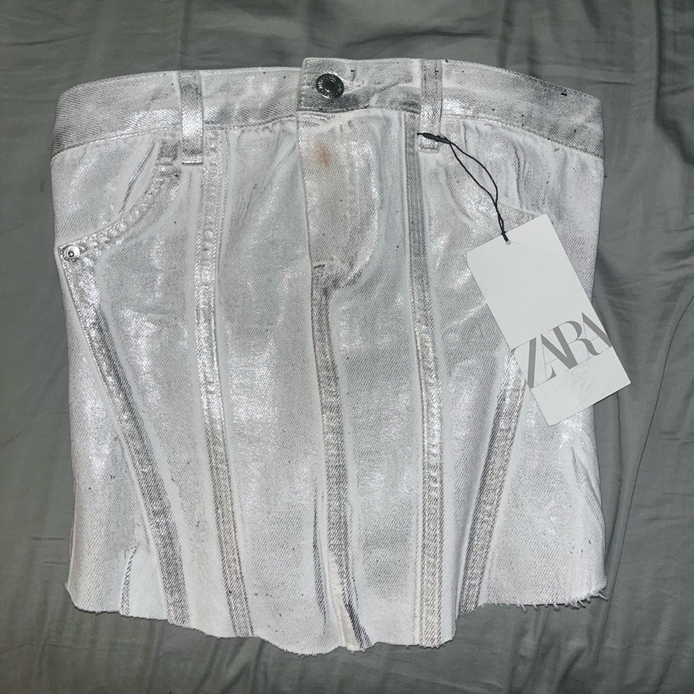 Zara Metallic Strapless Top